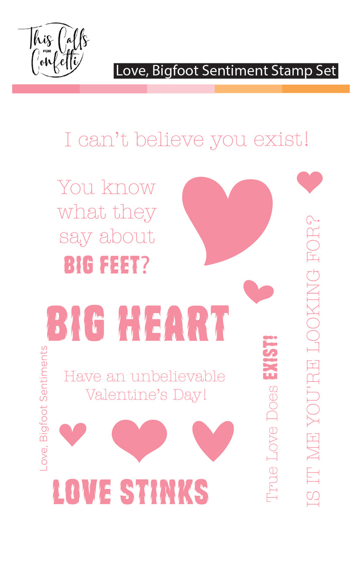 Love, Bigfoot Sentiments 3x4 Stamp Set