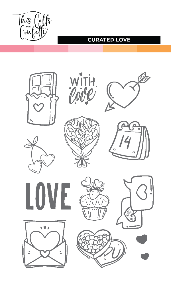 4x6 Stamp Set of Doodled images with a Love? Valentine's Day theme